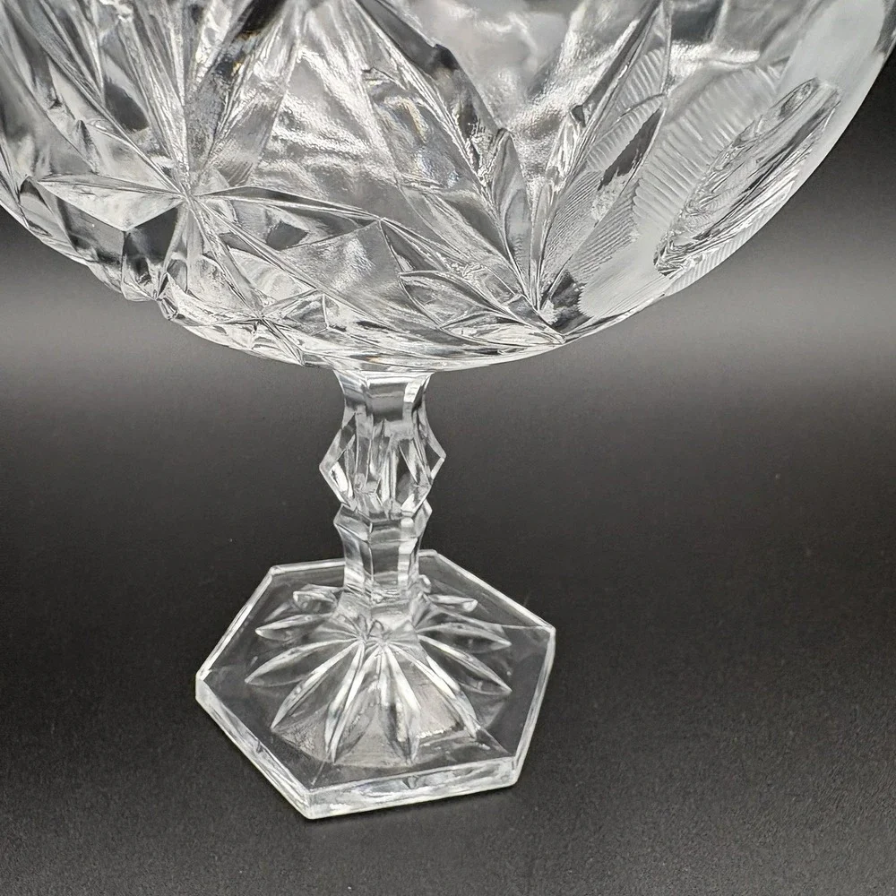 Crystal Cut Glass Pedestal Compote Rose Pattern‎ Scalloped 6 Side Base 7